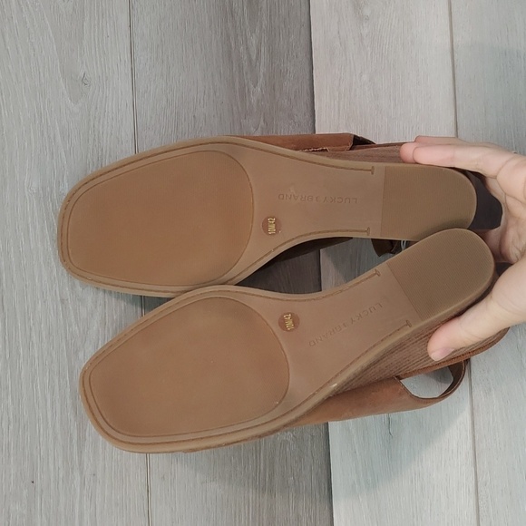 NEW Lucky Brand Womens Lordyn Open Toe Leather Wedge Ankle Shoes sz 10 - Picture 10 of 13